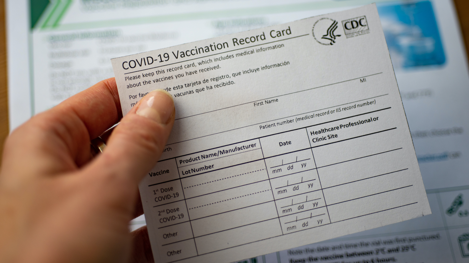 Covid 19 vaccination card.